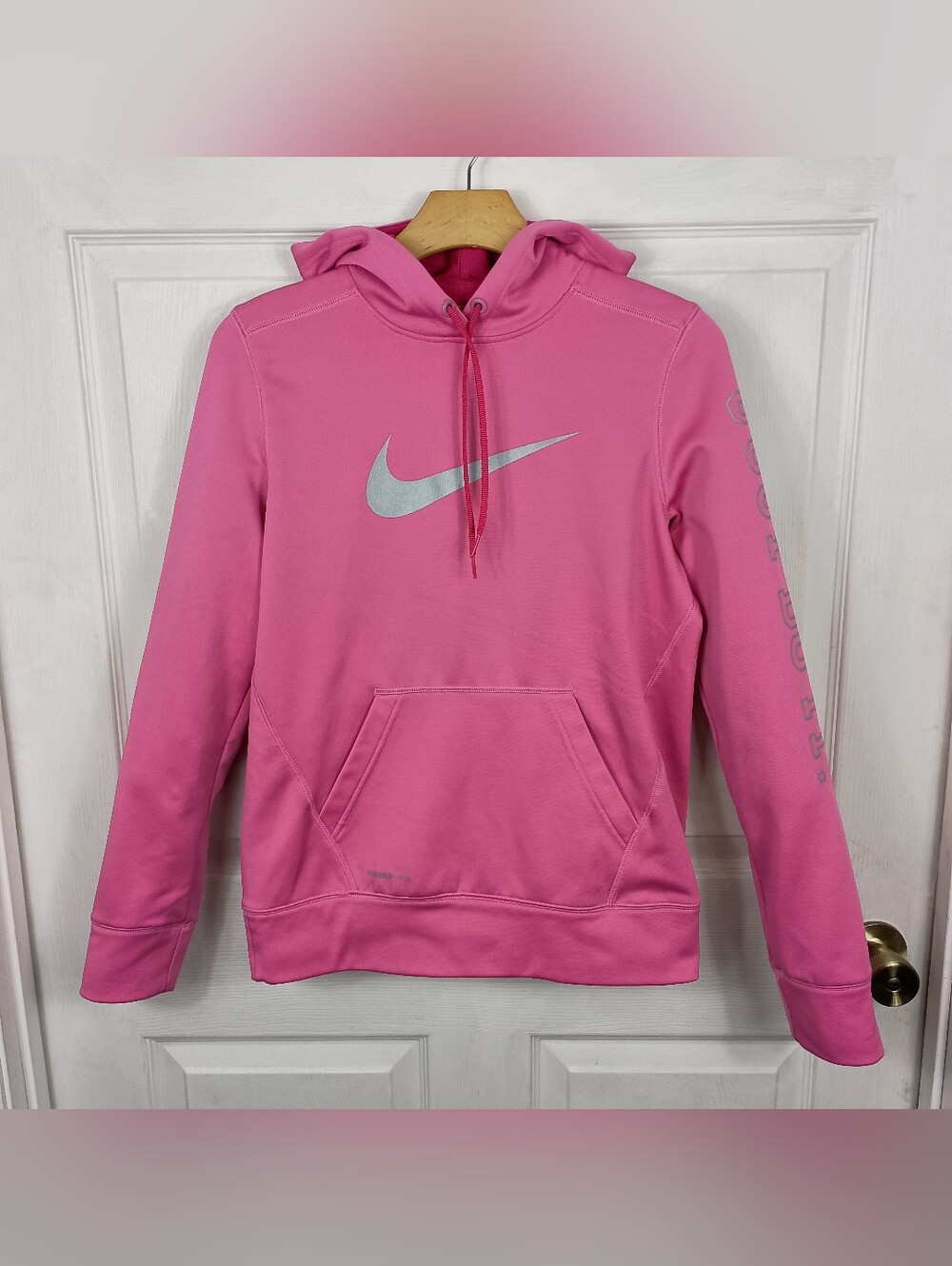 Nike Hoodie Womens Medium Pink Center Swoosh Just Do It Pullover Pckt Vintage